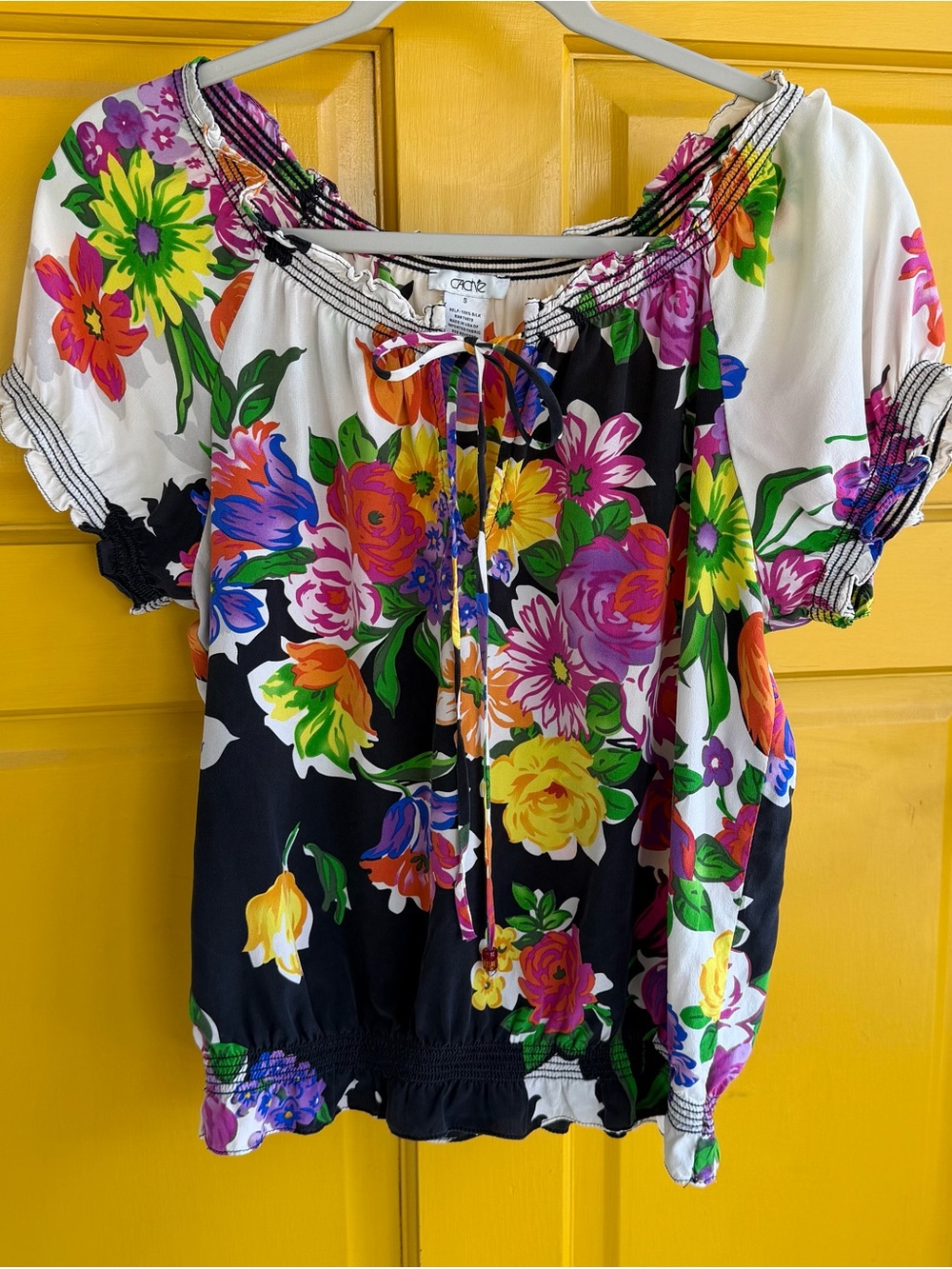 Vintage Cache 100% silk Floral Peasant Blouse - Multicolor Size S